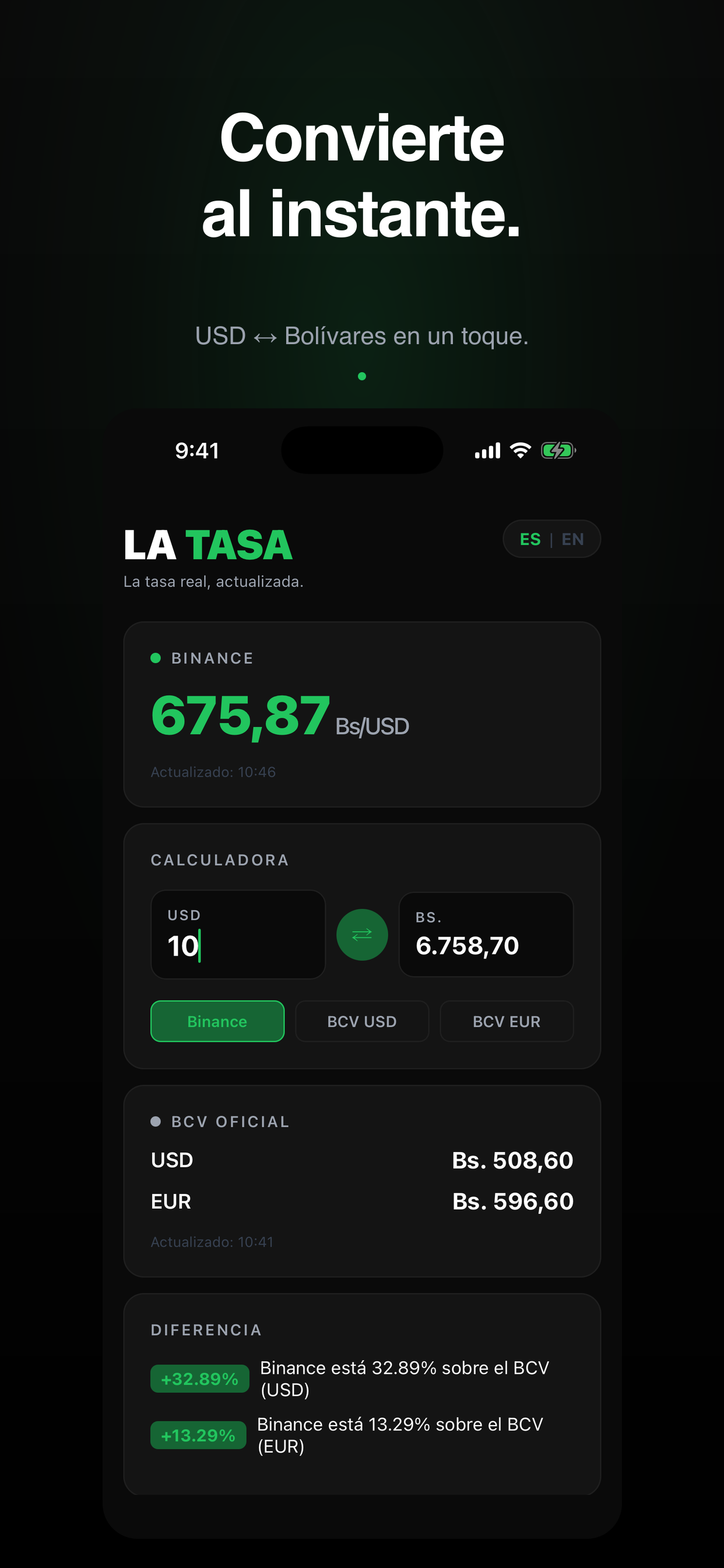 La Tasa — calculadora bidireccional